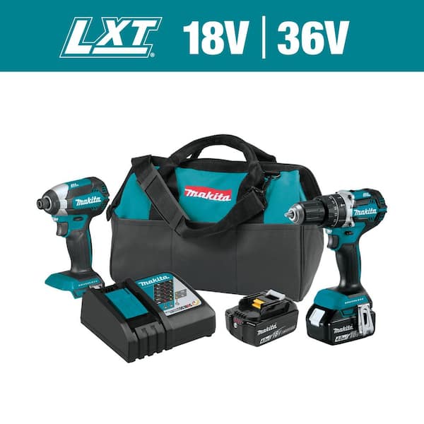 Makita 18V LXT Lithium-Ion Brushless Cordless Hammer Drill and Impact Driver Combo Kit (2-Tool) w/ (2) 4Ah Batteries, Bag