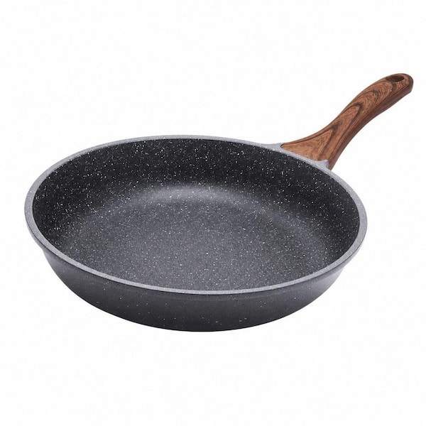 9.5 in. Cast Aluminum Nonstick Frying Pan, Swiss Granite Coating, Woodgrain Handle - PFOA Free