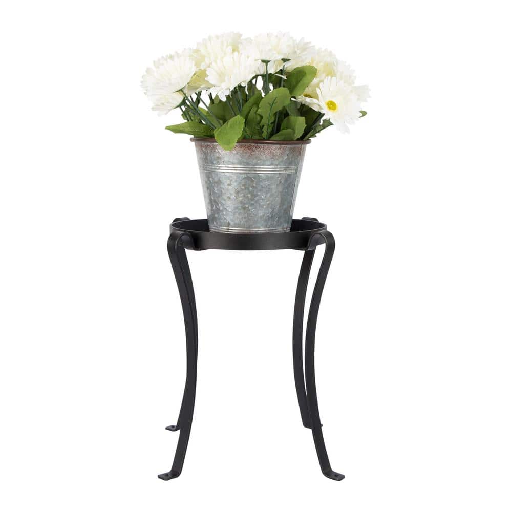 Black Wrought Iron 18" Patio Plant Stand with Curved Legs