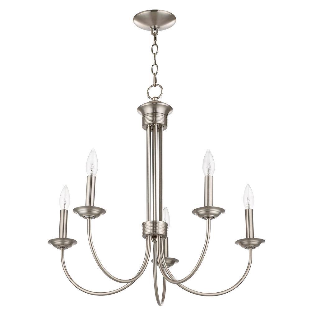 Estate Elegance 5-Light Brushed Nickel Chandelier with Candelabra Bulbs