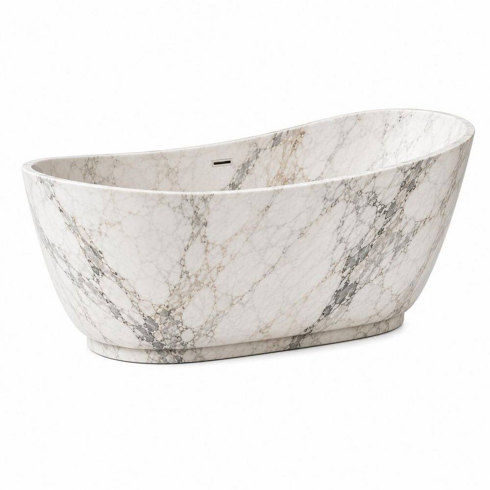 59 in. x 30.7 in. Acrylic Freestanding Soaking Bathtub in Matte Carrara Marble with Polished Chrome Drain price history on PriceWatchPro