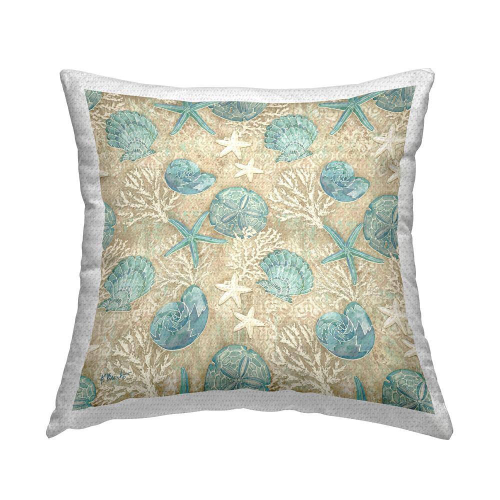 Blue Seashells Coral Pattern Tan Square Outdoor Throw Pillow price history on PriceWatchPro