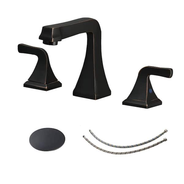 BWE 8 in. Widespread Double Handle Bathroom Faucet With Pop-up Drain Assembly in Oil Rubbed Bronze