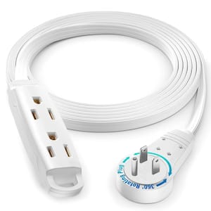 12 ft. 16/3 Light Duty Indoor Extension Cord 360° Rotating Flat Plug 2-Sided with Loop, White