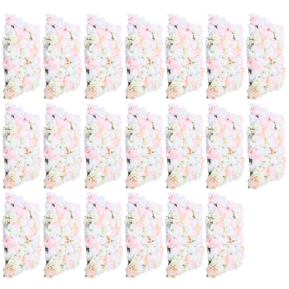Pink and White 23.6 in. x 15.7 in. Artificial Floral Wall Panel Silk Rose Backdrop Decor (20-Pieces) price history on PriceWatchPro