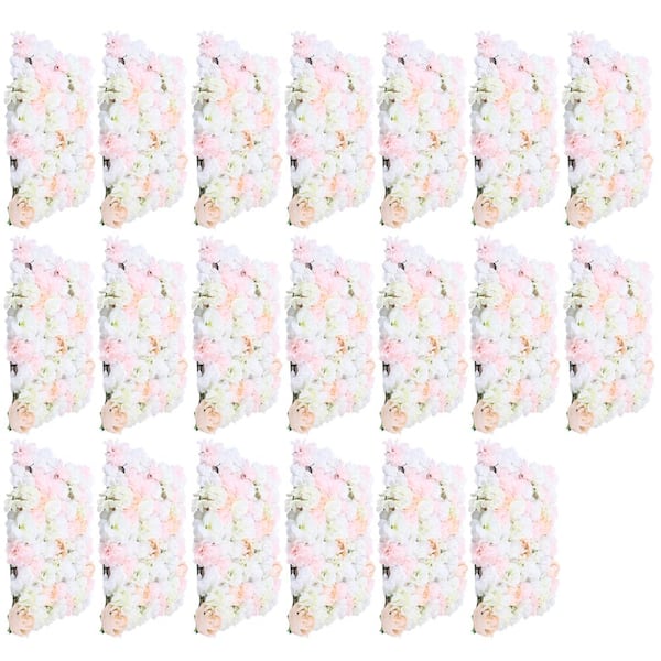 YIYIBYUS Pink and White 23.6 in. x 15.7 in. Artificial Floral Wall Panel Silk Rose Backdrop Decor (20-Pieces)