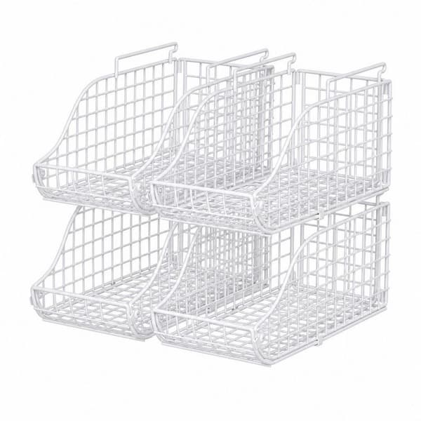 4-Pack Stackable Canned Food Organizer with Handles for Pantry Shelves, Can Storage, Foldable Wire Cabinet Shelf, White
