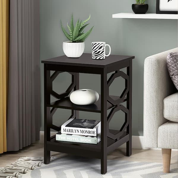 Costway 3-tier Nightstand Sofa Side End Accent Table Storage Display Shelf Espresso