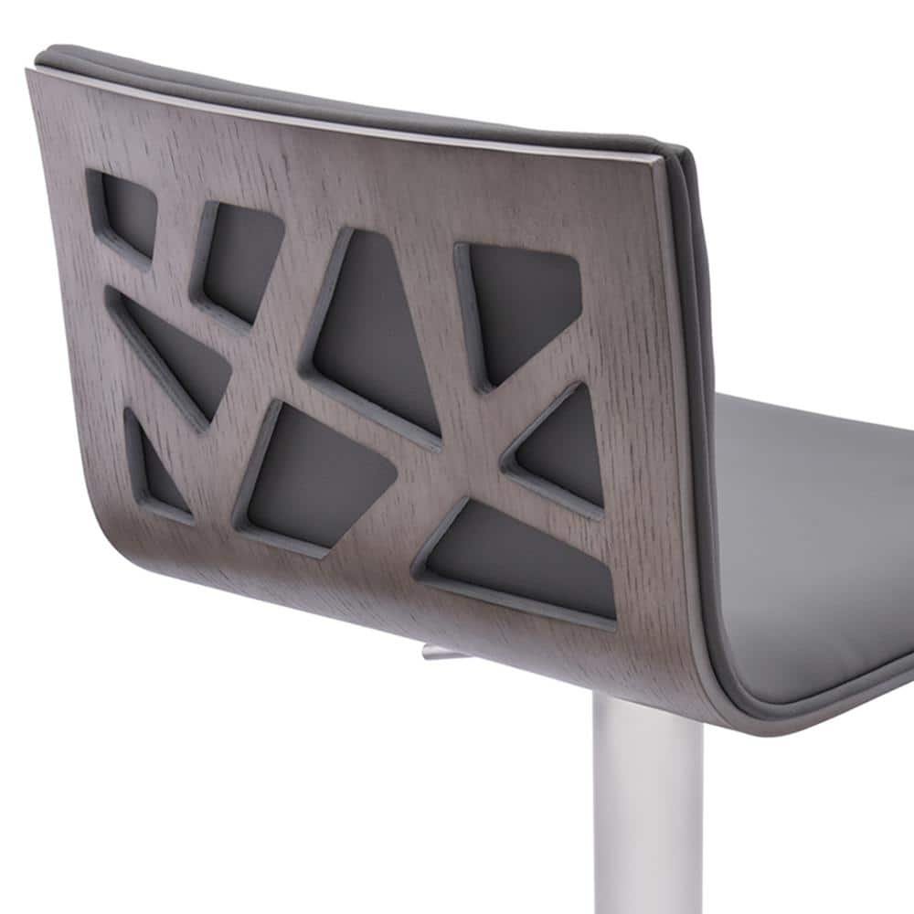 Gray Adjustable Swivel Bar Stool with Metal Base