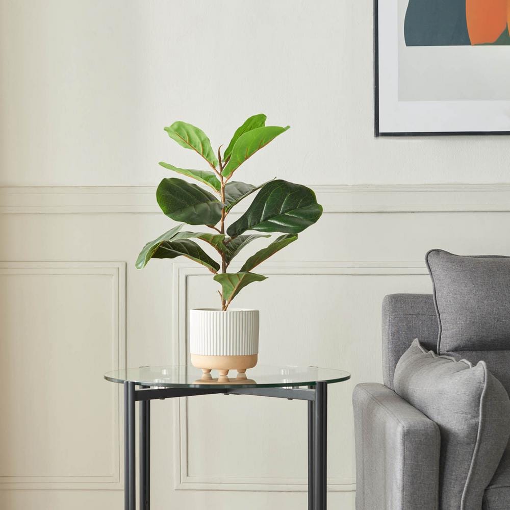 21 in. Green Artificial Fiddle Leaf Plant in Ceramic Pot