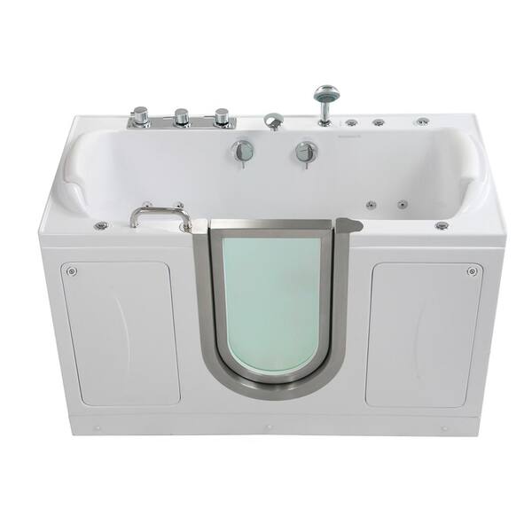 Ella Companion 2 Seat 60 in. Walk-In Whirlpool and Air Bath Bathtub in White with Center Door, Heated Seat, 2 in. Dual Drain