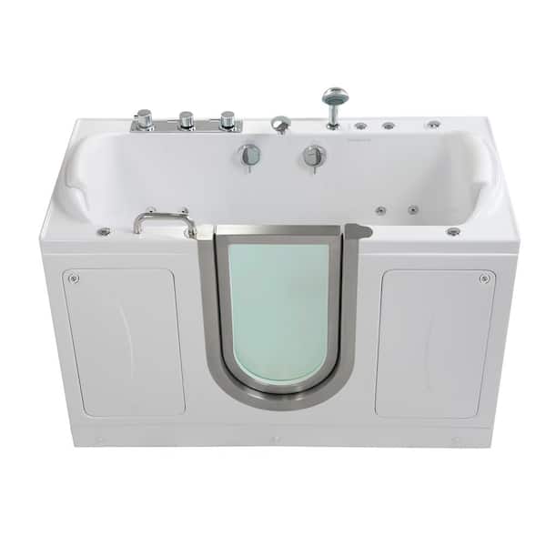 Ella Companion 2 Seat 60 in. Acrylic Walk-In Whirlpool Bathtub in White, Center Door, Heated Seat, Faucet, 2 in. Dual Drain
