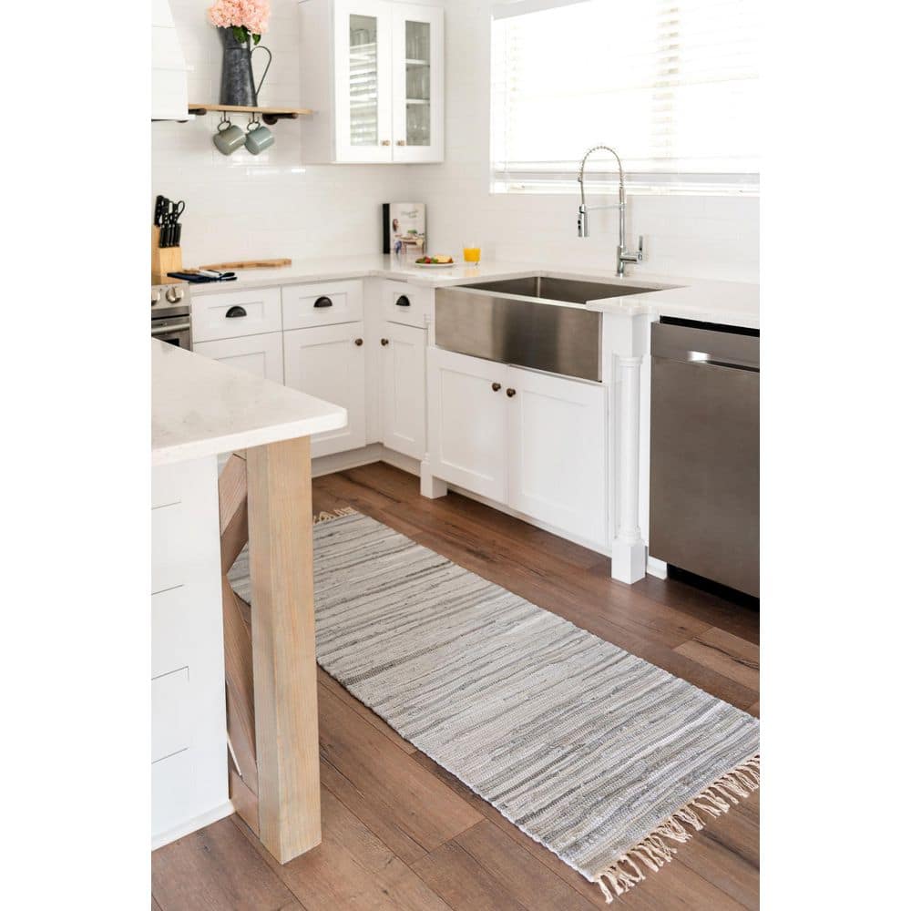 Handmade Gray Stripe Cotton Reversible Runner Rug