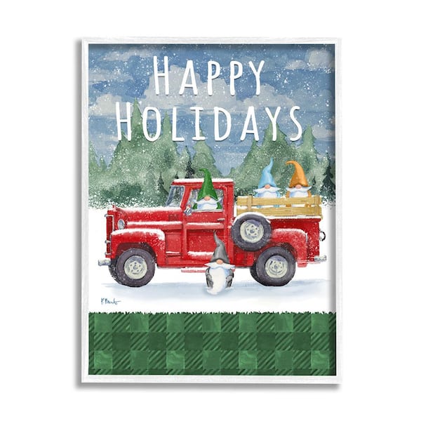 Stupell Industries Happy Holidays Truck by Paul Brent 1 Piece Framed Graphic Print Travel Poster Art Print 20 in. x 16 in.