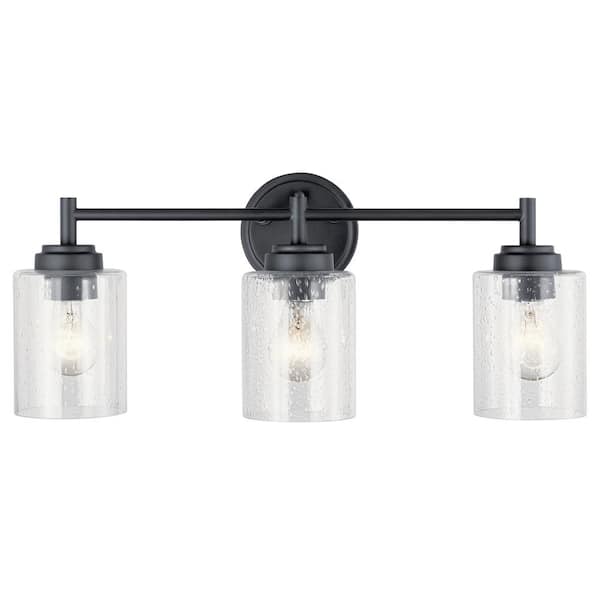KICHLER Winslow 21.5 in. 3-Light Black Contemporary Bathroom Vanity Light with Clear Seeded Glass