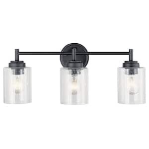 Winslow 21.5 in. 3-Light Black Contemporary Bathroom Vanity Light with Clear Seeded Glass