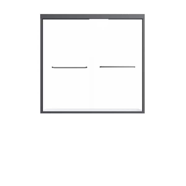 60 in. W x 72 in. H Double Sliding Aluminum Semi-Frameless Shower Door in Gun-Grey with Clear Tempered Glass