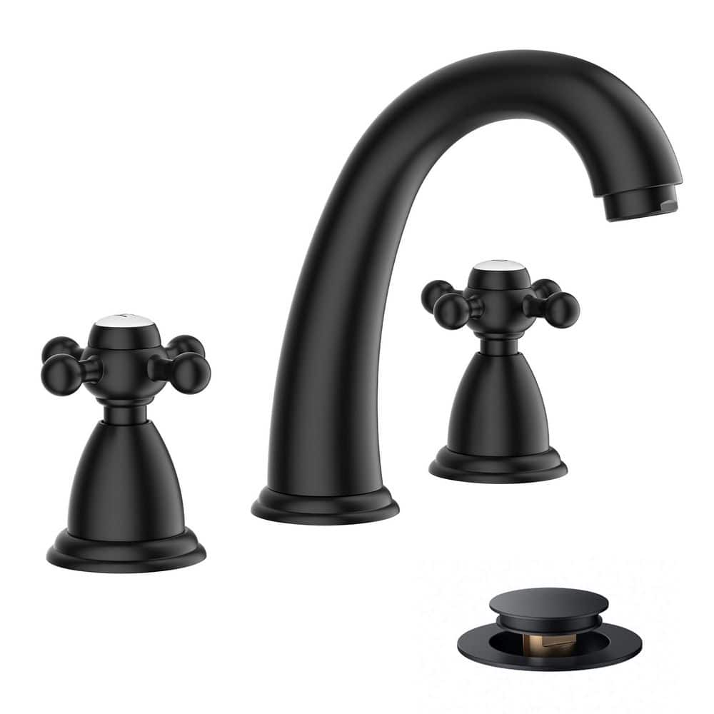 8 in. Widespread Double-Handle Bathroom Faucet with Pop Up Drain and Water Supply Lines in Matte Black price history on PriceWatchPro
