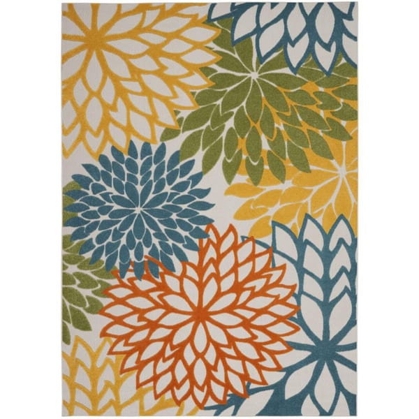 Blue, Yellow 8 ft. x 11 ft. Woven Polypropylene Indoor/Outdoor Area Rug