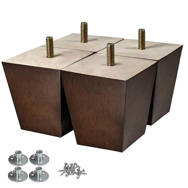 3 in. Dark Brown Wood Square Sofa Legs, Replacement Leg for Furniture (4-Pack)