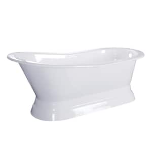 67 in. Cast Iron Double Slipper Pedestal Flatbottom Bath Tub in White