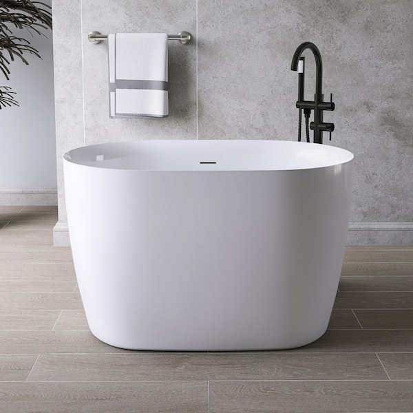 I-KOI 43 in. x 28 in. Acrylic Flatbottom Freestanding Japanese Soaking Bathtub in White with Seat
