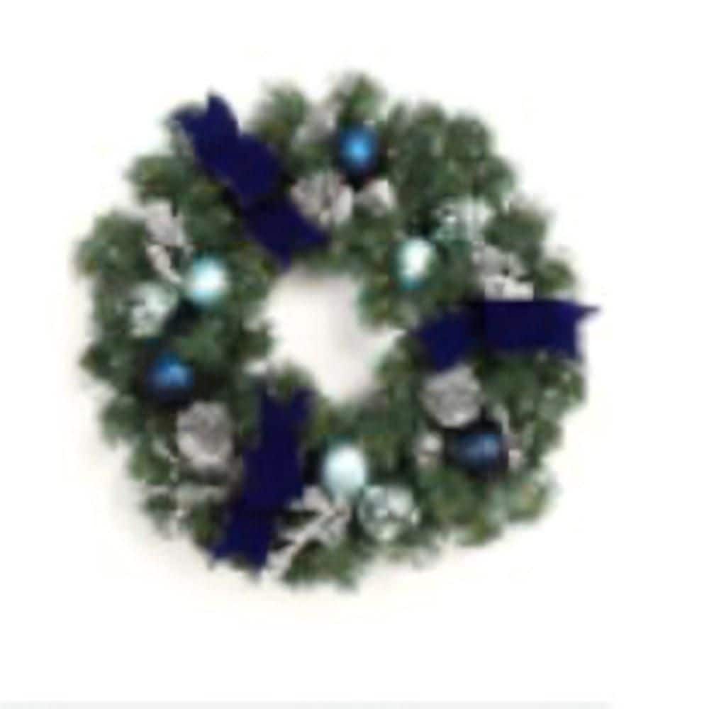 24 Inch Pre-Lit Christmas Wreath, Front Door Lighted Wreath Artificial ...