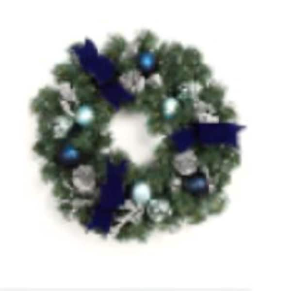 24 Inch Pre-Lit Christmas Wreath, Front Door Lighted Wreath Artificial ...