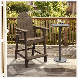 Linda Brown Tall Weather Resistant Outdoor Adirondack Chair Barstool With Cup Holder For Deck Balcony Pool