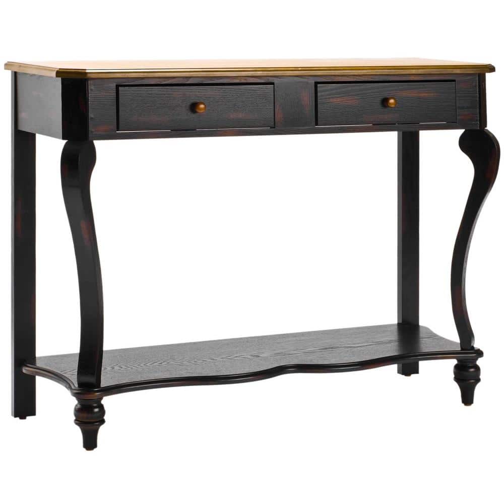 Transitional Dark Brown Birch Wood Console Table with Storage