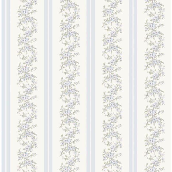 Marigold Wreath Baby Blue Rush Floral Stripe Wallpaper