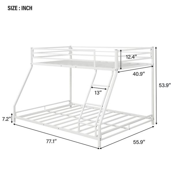 Anbazar White Twin Over Full Bunk Bed, Twin Bunk Bed Frame Dimensions