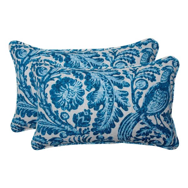 Pillow Perfect Paisley Blue/White Tucker Resist Rectangular Outdoor Lumbar Pillow 2-Pack