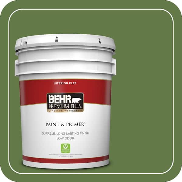BEHR PREMIUM PLUS 5 gal. #M370-7 Mown Grass Flat Low Odor Interior Paint & Primer