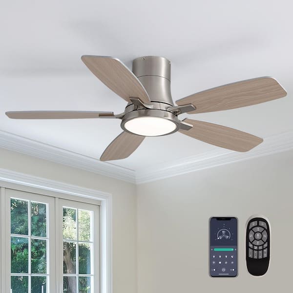 42 in. Modern Smart Indoor Nickel Low Profile Ceiling Fan with Dimmable LED Light and APP Remote Control