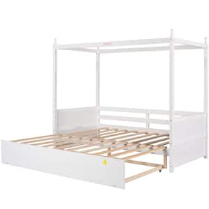 ANBAZAR Extendable Twin White Daybed with Trundle Wood Daybed with Pull ...