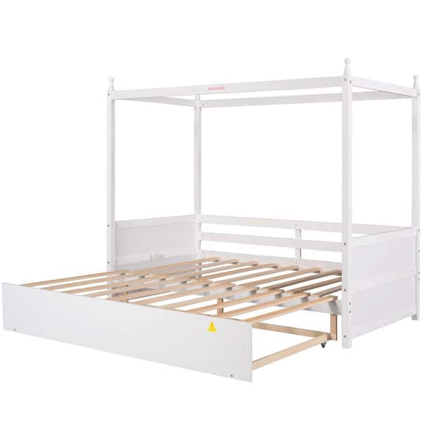 Donason White Twin Size Canopy Daybed with Pull-out Bed