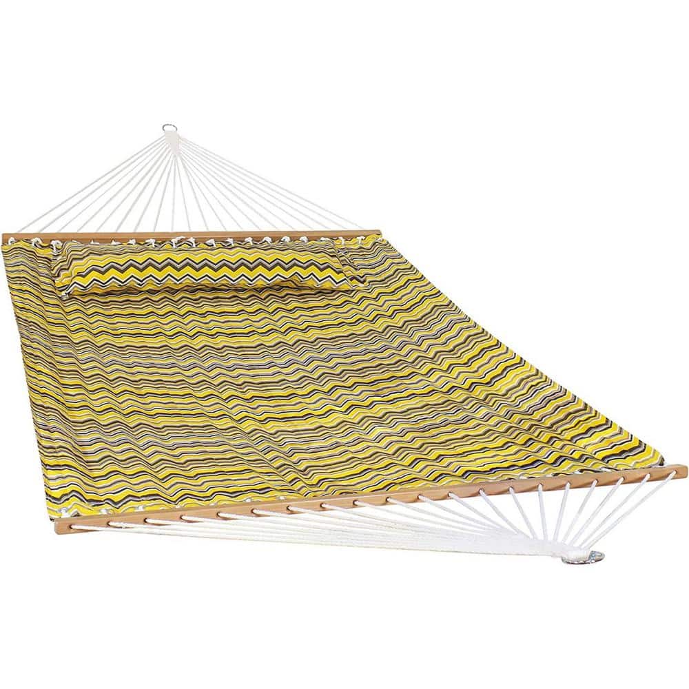 11 ft. 2-Person Quilted Printed Fabric Spreader Bar Hammock and Pillow (Yel