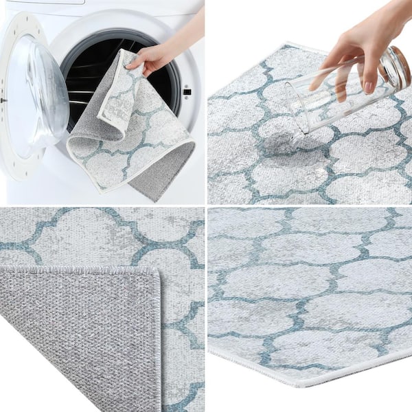 SUSSEXHOME 18 in. x 24 in. Gray-Teal Super-Absorbent Washable