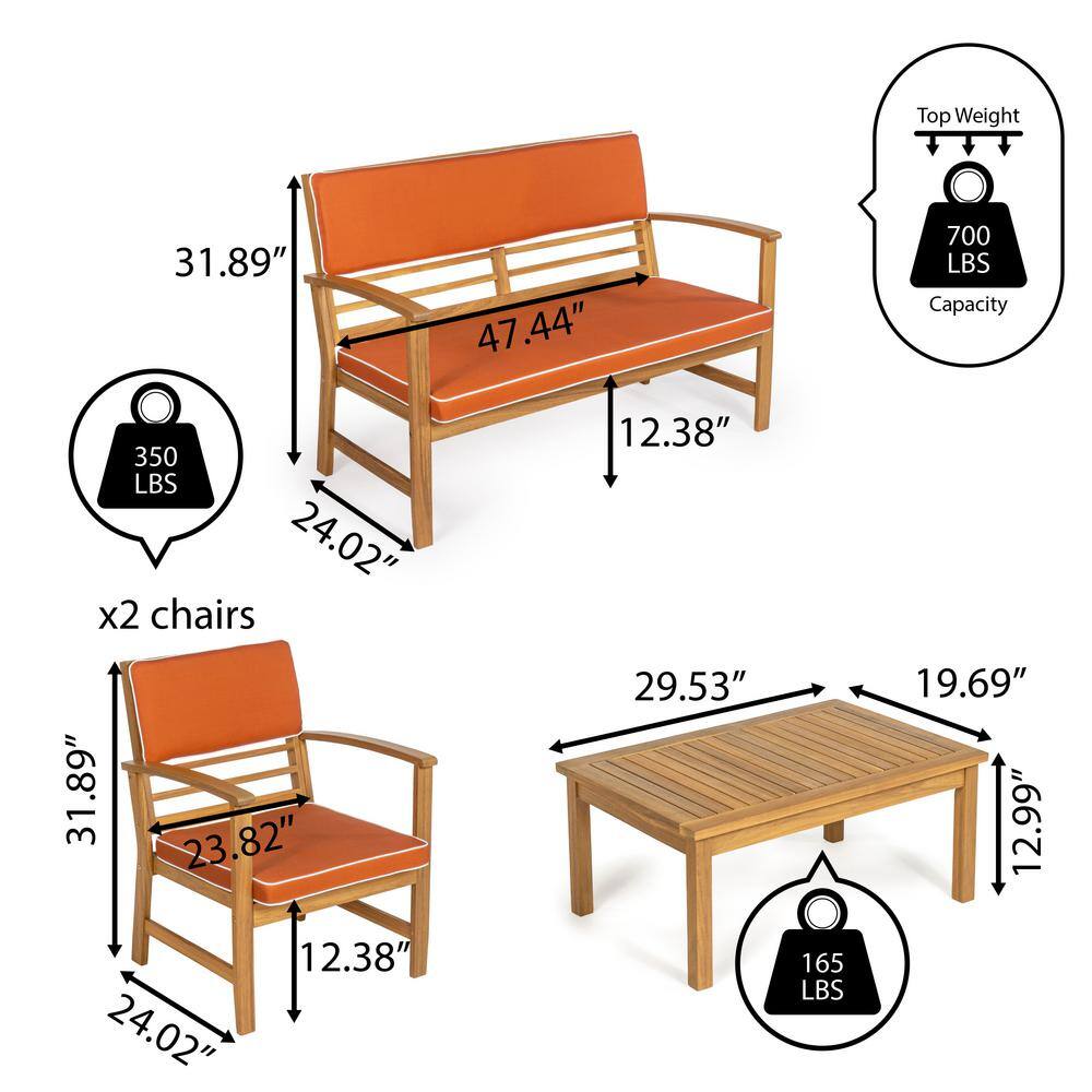 Barclay 4-Piece Orange and Teak Brown Acacia Wood Patio Set