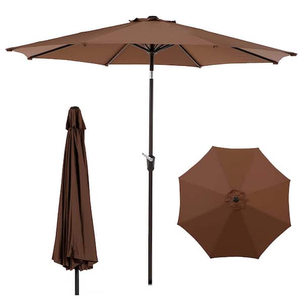 BANSA ROSE 9 ft. Reinforced Aluminum Pole UV Resistant Outdoor Market Patio Umbrella with Auto Crank and Button Tilt, Coffee