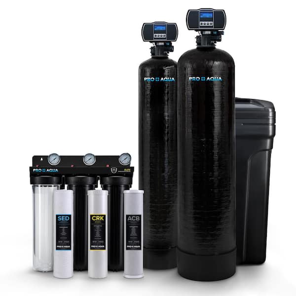 PRO+AQUA Whole House Well Water Filter System and Water Softener Bundle Removes Iron, Sulfur Odor, Sediment, Hardness, and More