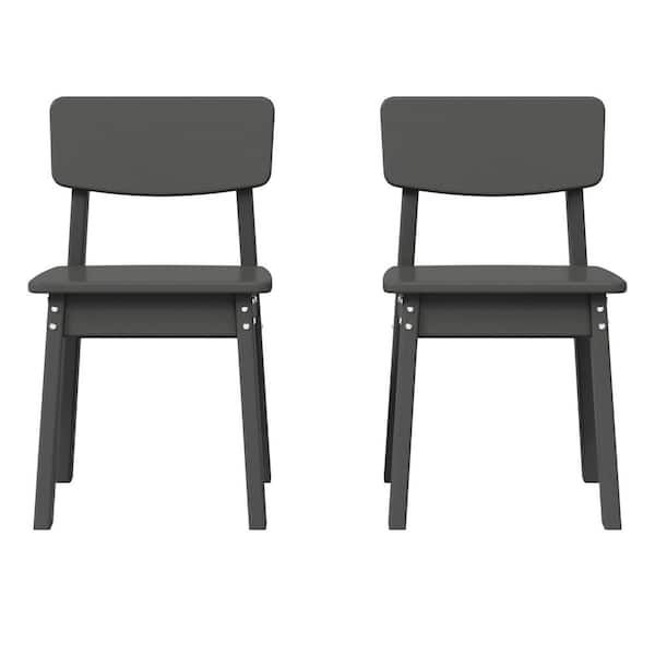 Modern Mini Children's Outdoor Patio All Weather HDPE Plastic Dining Chair for Kids (Set of 2), Gray