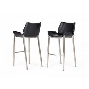 30 in. Black and Silver Low Back Metal Frame Barstool with Leatherette Seat ((set of 2))