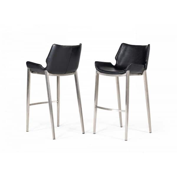 Benjara 30 in. Black and Silver Low Back Metal Frame Barstool with Leatherette Seat ((set of 2))