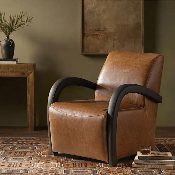 JAYDEN CREATION Morpheus Cognac Modern Genuine Leather Arm Chair