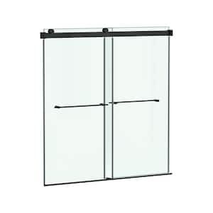 Aspirations 60 in. W x 60 in. H Sliding Frameless Bathtub Door in Matte Black Finish with Clear Glass