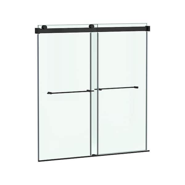 Aspirations 60 in. W x 60 in. H Sliding Frameless Bathtub Door in Matte Black Finish with Clear Glass