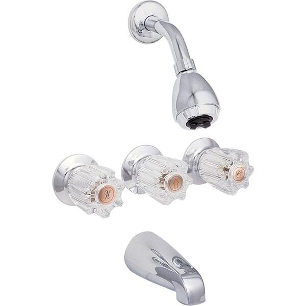 EZ-FLO Basic-N-Brass Collection 3-Handle Compression Tub and 1-Spray Shower Faucet in Chrome (Valve Included)