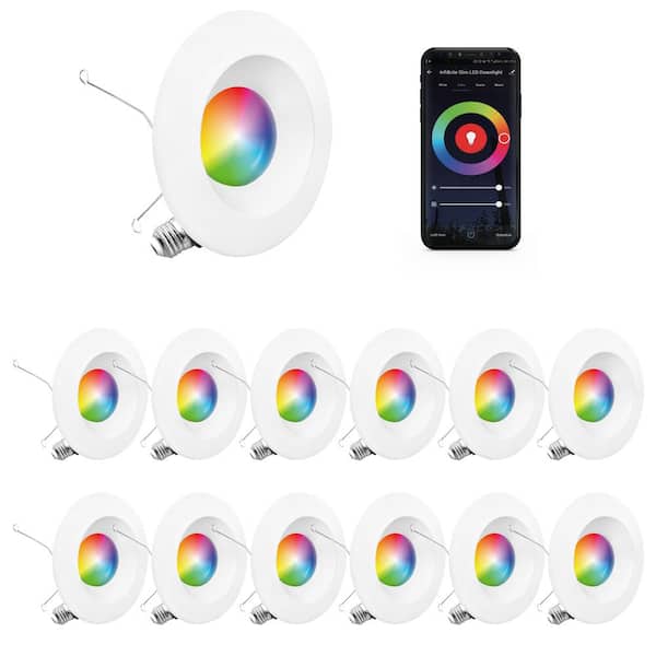 12-pack 6 in. Wi-Fi Smart 12-Watt 1100 Lumens Thin Recessed Retrofit LED Sleek Series Light Kit/Google, Wet Rated